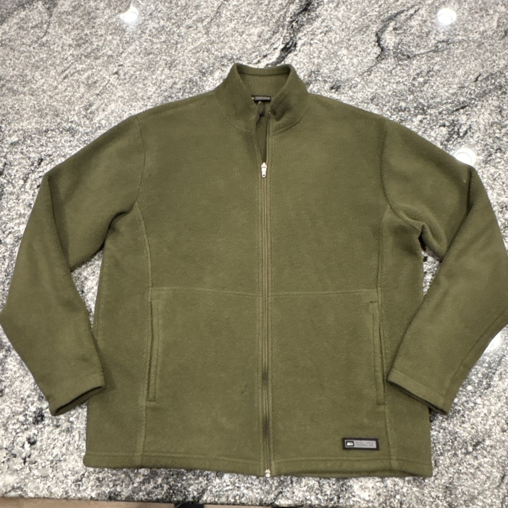 Vintage REI Fleece Jacket Mens XL Full Zip Fleece Hiking Sweater Dark Green #346